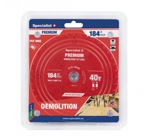Darbo įrankiai. Įrankių priedai. Diskai diskiniams pjūklams. Pjovimo diskas 184x40Tx20 Demolition Specialist+ 