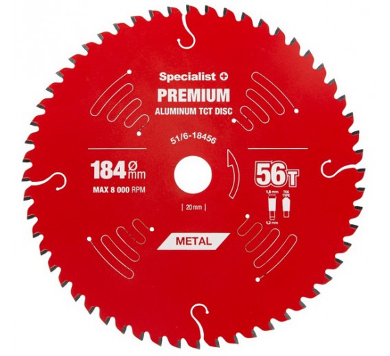 Darbo įrankiai. Įrankių priedai. Diskai diskiniams pjūklams. Pjovimo diskas 184x56Tx20/16 Aluminium Specialist+ 