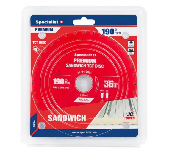 Darbo įrankiai. Įrankių priedai. Diskai diskiniams pjūklams. Pjovimo diskas 190x36Tx30 Sandwich Specialist+ 