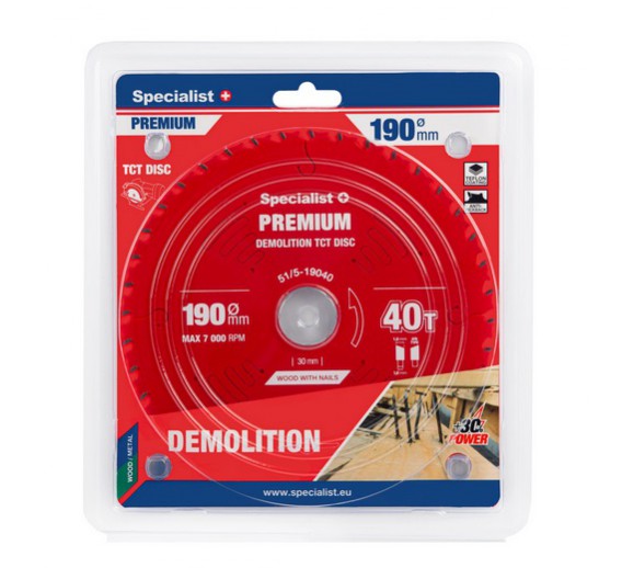 Darbo įrankiai. Įrankių priedai. Diskai diskiniams pjūklams. Pjovimo diskas 190x40Tx30 Demolition Specialist+ 