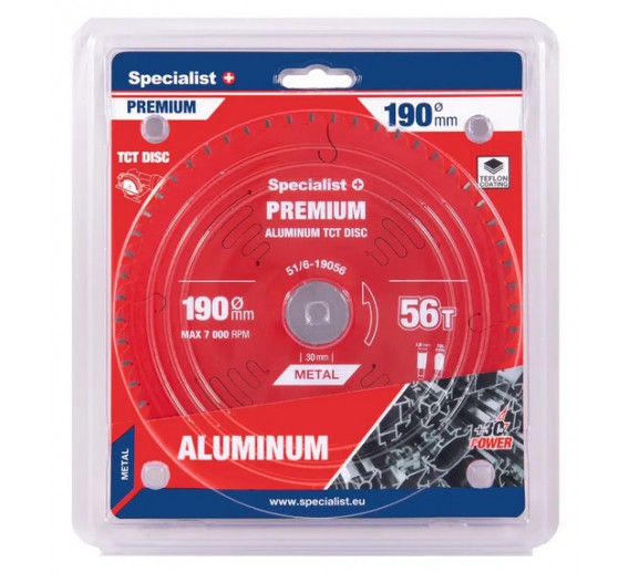 Darbo įrankiai. Įrankių priedai. Diskai diskiniams pjūklams. Pjovimo diskas 190x56Tx30 Aluminium Specialist+ 