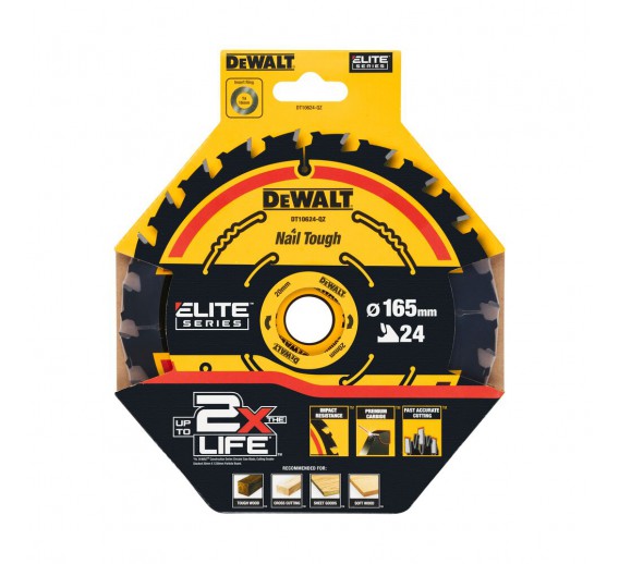 Darbo įrankiai. Įrankių priedai. Diskai diskiniams pjūklams. Pjovimo diskas medienai DeWalt ELITE CSB 165x20mm 24T 