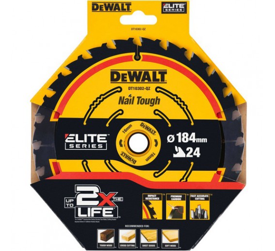 Darbo įrankiai. Įrankių priedai. Diskai diskiniams pjūklams. Pjovimo diskas medienai DeWalt ELITE CSB 184x16mm 24T 