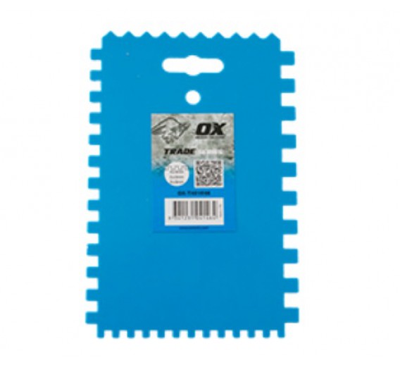 Dažai. Dažai, dažymo įrankiai, dažymo juostos. Dažymo ir glaistymo įrankiai. Glaistyklės. Plastikinė dantyta glaistyklė OX trade T401646 