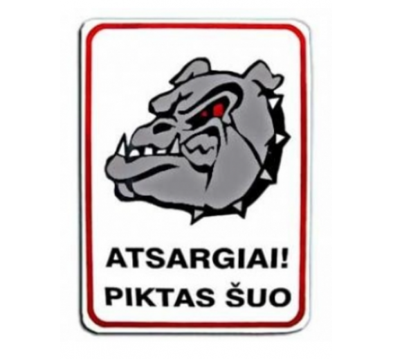 Darbo saugos prekės. Saugos ženklai, aptvėrimo juostos. Plastikinė lentelė „Piktas šuo“ 120x180 mm 