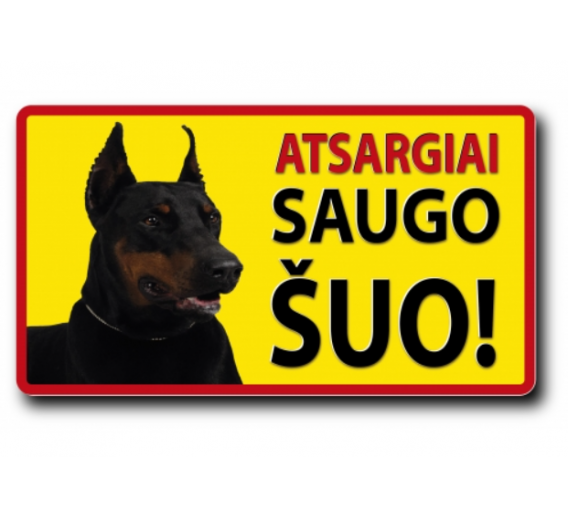Darbo saugos prekės. Saugos ženklai, aptvėrimo juostos. Plastikinė lentelė „Saugo šuo“ 