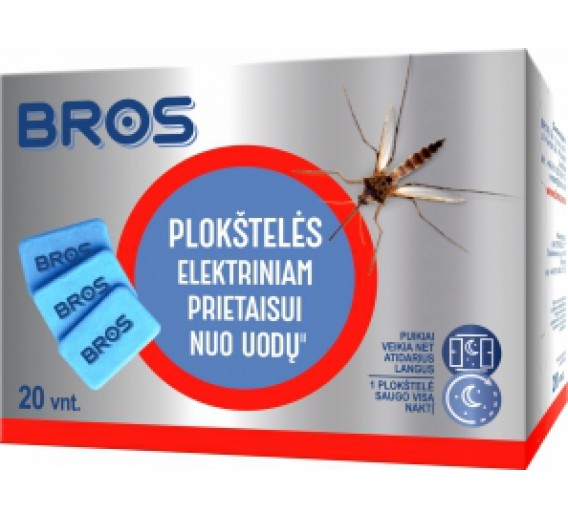 Sodo ir daržo prekės. Laisvalaikio prekės. Apsauga nuo uodų ir erkių ar kt.. Plokštelės elektriniam prietaisui nuo uodų 20vnt BROS 