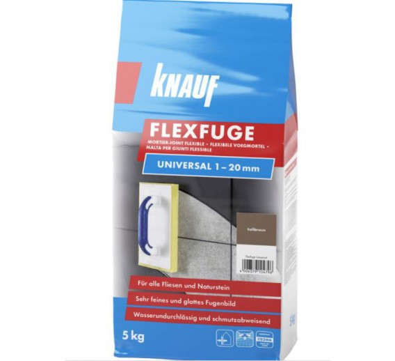 Vidaus apdailos prekės. Plytelės. Glaistai plytelėms. Plytelių glaistas FLEXFUGE UNIVERSAL hellbraun/šv. ruda 5 kg 
