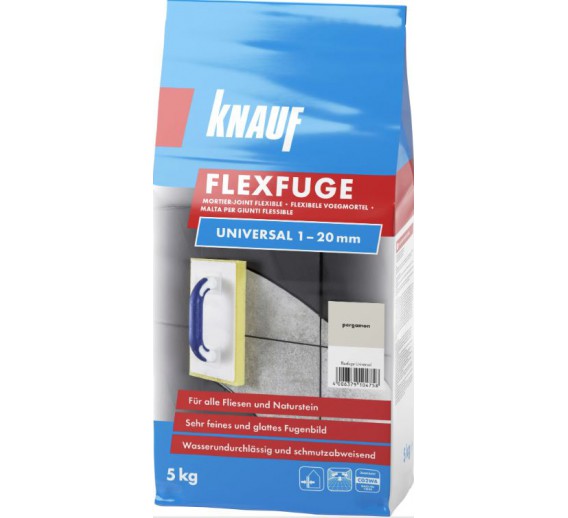 Vidaus apdailos prekės. Plytelės. Glaistai plytelėms. Plytelių glaistas FLEXFUGE UNIVERSAL pergamon/jazminų 5 kg 