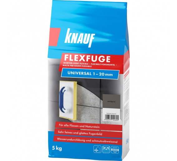 Vidaus apdailos prekės. Plytelės. Glaistai plytelėms. Plytelių glaistas FLEXFUGE UNIVERSAL sandgrau/smėlio pilka 5 kg 