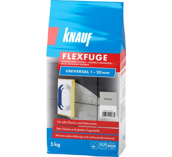 Vidaus apdailos prekės. Plytelės. Glaistai plytelėms. Plytelių glaistas FLEXFUGE UNIVERSAL silbergrau/sidabrinė 5 kg 