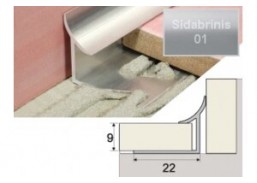 Vidaus apdailos prekės. Plytelės. Profiliai plytelių užbaigimui. Plytelių kampas A96 2,5 m sidabrinis 