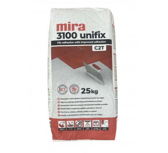 Statybinės medžiagos. Fasadiniai ir plytelių klijai. Plytelių klijai. Plytelių klijai Mira 3100 unifix 25 kg 