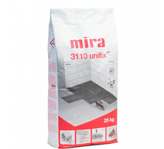 Statybinės medžiagos. Fasadiniai ir plytelių klijai. Plytelių klijai. Plytelių klijai Mira Unifix 3110 balti 25 kg 