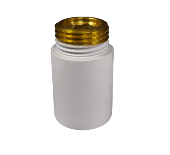 Santechnikos prekės. Vamzdynų sistemos. Vamzdžių sujungimo detalės. Žalvarinės jungtys. Žalvariniai prailgintojai. Prailginimas 1/2" v/i 30mm baltas 