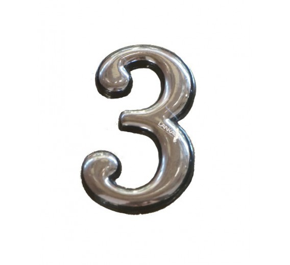 Vidaus apdailos prekės. Durų furnitūra. Adreso numeriai. Prilipdomas buto numeris Nr. 3 chromas 