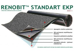 Statybinės medžiagos. Stogo dangos. Ruloninė stogo danga. Prilydoma stogo danga. Prilydoma danga viršutinė RENOBIT Standart EKP 10 kv.m. 