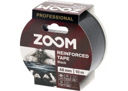 Vidaus apdailos prekės. Pakavimo, izoliacinės, lipnios juostos. Armuotos juostos, audinio juostos. Profesionali armuota juosta ZOOM juoda, 48 mm x 10 m
