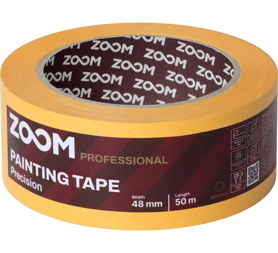 Dažai. Dažai, dažymo įrankiai, dažymo juostos. Apsauginės dažymo, glaistymo ir armavimo juostos. Profesionali dažymo juosta Precision ZOOM, 48 mm x 50 m