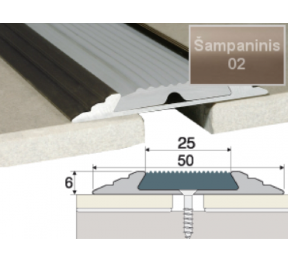 Vidaus apdailos prekės. Apdailos, sujungimo profiliai. Slenkstukai grindų sujungimui. Profilis A10 93cm 50x6mm