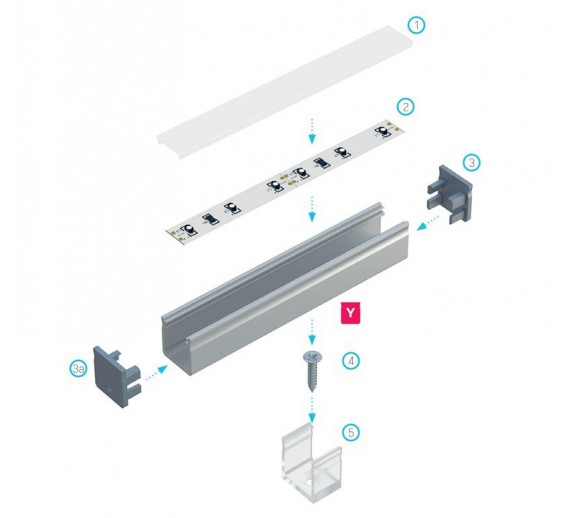 Apšvietimas. Lempos, LED lemputės, LED juostos. LED juostos, LED profiliai. Profilis aliuminis anoduotas LED juostoms Y, 2.02m LUMINES 