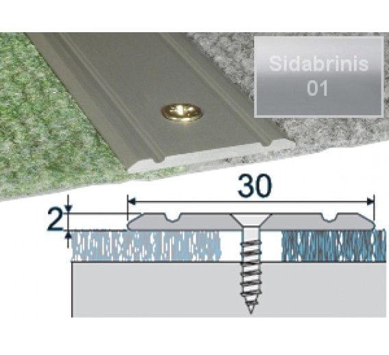 Vidaus apdailos prekės. Apdailos, sujungimo profiliai. Slenkstukai grindų sujungimui. Profilis EFECTOR A02 sidabrinis 93 cm 