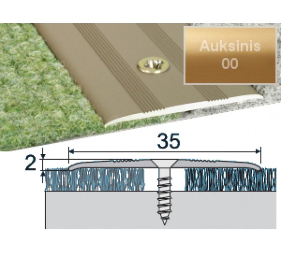 Vidaus apdailos prekės. Apdailos, sujungimo profiliai. Slenkstukai grindų sujungimui. Profilis EFECTOR A08 sujungimo auksinis 93 cm 35x2 mm 