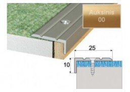 Vidaus apdailos prekės. Apdailos, sujungimo profiliai. Slenkstukai grindų sujungimui. Profilis EFECTOR auksinis 25x10mmx180cm 
