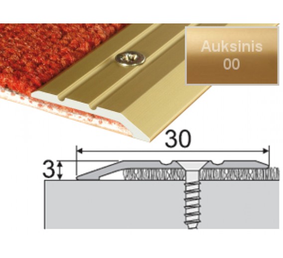 Vidaus apdailos prekės. Apdailos, sujungimo profiliai. Slenkstukai grindų sujungimui. Profilis Effector A01, su nuolydžiu auksinis 90 cm 