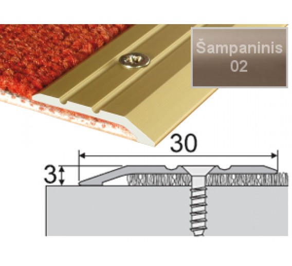 Vidaus apdailos prekės. Apdailos, sujungimo profiliai. Slenkstukai grindų sujungimui. Profilis Effector A01, su nuolydžiu šampaninis 90 cm 