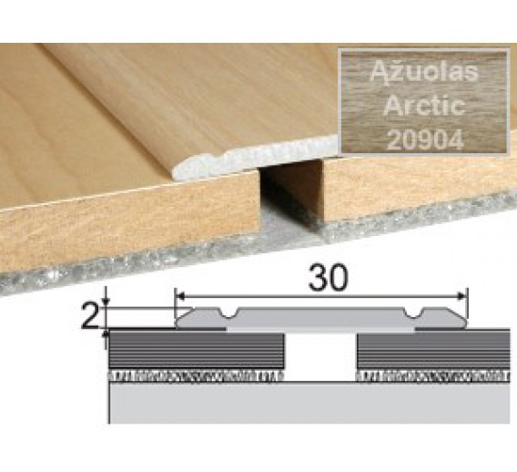 Vidaus apdailos prekės. Apdailos, sujungimo profiliai. Slenkstukai grindų sujungimui. Profilis Effector A02 klijuojamas Arctic ąžuolas 93 cm 