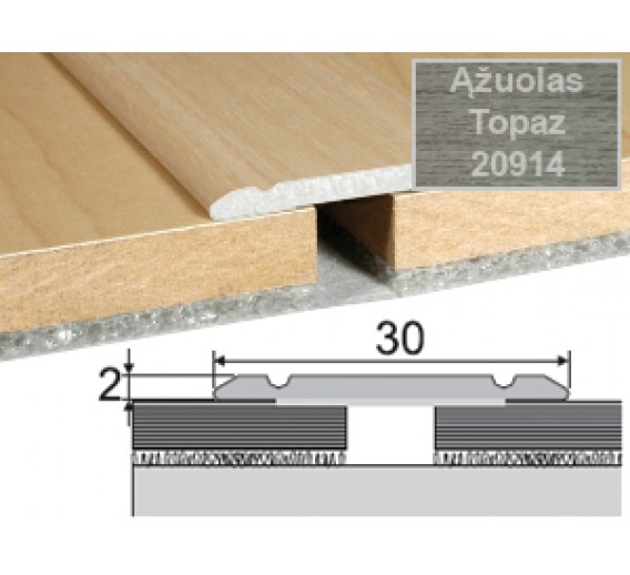 Vidaus apdailos prekės. Apdailos, sujungimo profiliai. Slenkstukai grindų sujungimui. Profilis Effector A02, klijuojamas ąžuolas Topaz 180 cm 