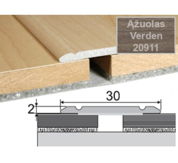 Vidaus apdailos prekės. Apdailos, sujungimo profiliai. Slenkstukai grindų sujungimui. Profilis Effector A02, klijuojamas ąžuolas Verden 180 cm 