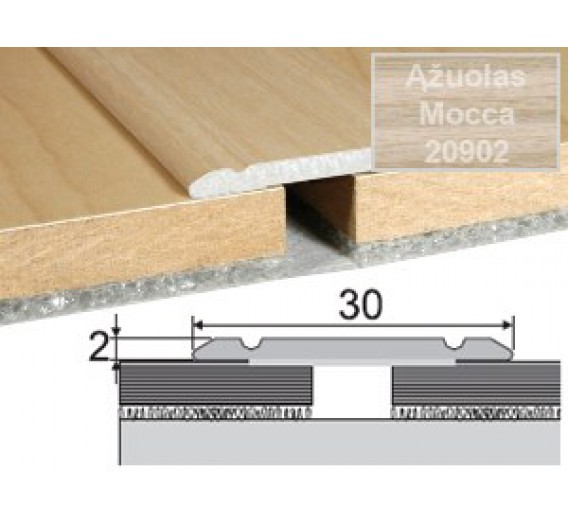 Vidaus apdailos prekės. Apdailos, sujungimo profiliai. Slenkstukai grindų sujungimui. Profilis Effector A02, klijuojamas Mocca ąžuolo sp. 93 cm 