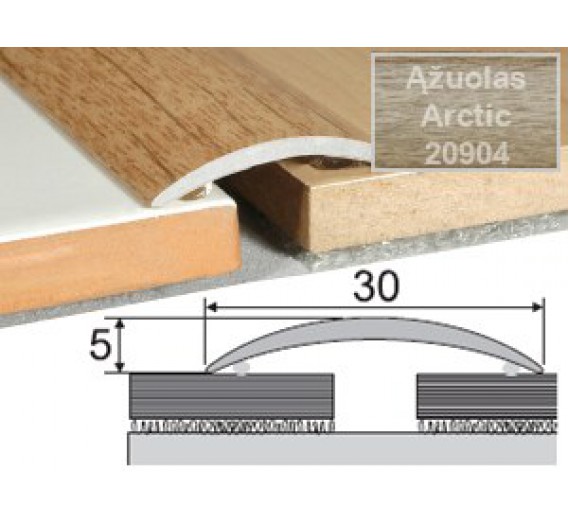 Vidaus apdailos prekės. Apdailos, sujungimo profiliai. Slenkstukai grindų sujungimui. Profilis Effector A03, klijuojamas ąžuolas Arctic 180 cm 