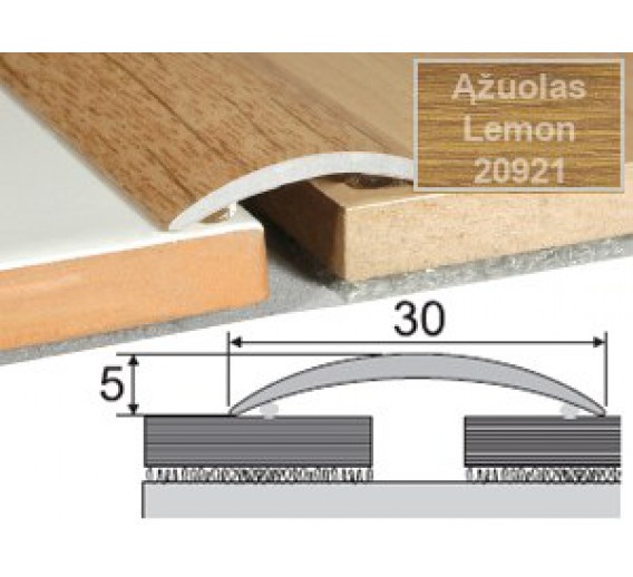 Vidaus apdailos prekės. Apdailos, sujungimo profiliai. Slenkstukai grindų sujungimui. Profilis Effector A03, klijuojamas ąžuolas Lemon 93 cm 