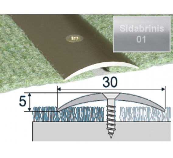 Vidaus apdailos prekės. Apdailos, sujungimo profiliai. Slenkstukai grindų sujungimui. Profilis Effector A03 sujungimo sidabrinis 180 cm 