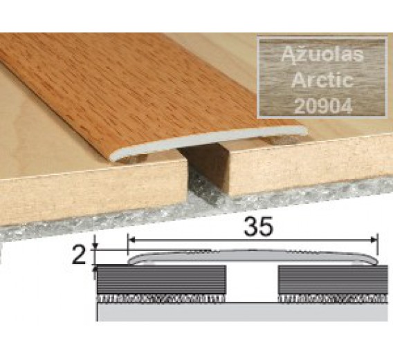 Vidaus apdailos prekės. Apdailos, sujungimo profiliai. Slenkstukai grindų sujungimui. Profilis Effector A08 klijuojamas Arctic ąžuolas 180 cm 