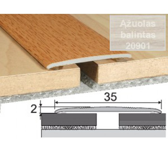 Vidaus apdailos prekės. Apdailos, sujungimo profiliai. Slenkstukai grindų sujungimui. Profilis Effector A08 klijuojamas balintas ąžuolas 93 cm 