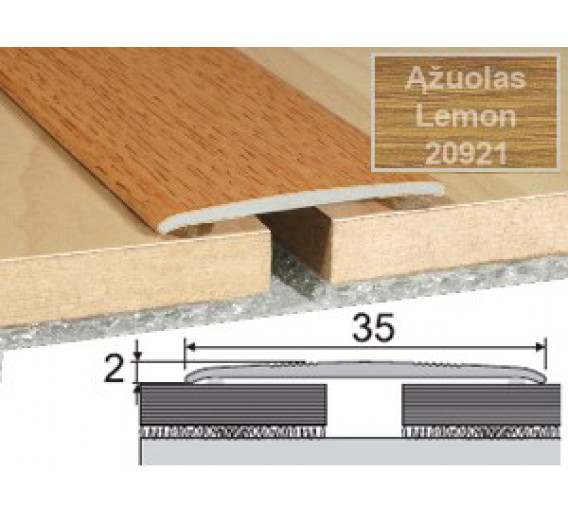 Vidaus apdailos prekės. Apdailos, sujungimo profiliai. Slenkstukai grindų sujungimui. Profilis Effector A08 klijuojamas Lemon ąžuolas 180 cm 