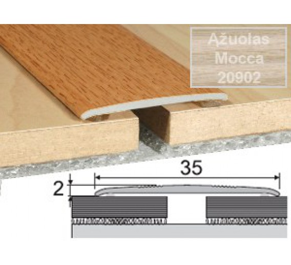 Vidaus apdailos prekės. Apdailos, sujungimo profiliai. Slenkstukai grindų sujungimui. Profilis Effector A08 klijuojamas Mocca ąžuolas 180 cm 
