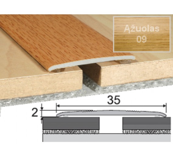 Vidaus apdailos prekės. Apdailos, sujungimo profiliai. Slenkstukai grindų sujungimui. Profilis Effector A08 sujungimo, klijuojamas ąžuolas 180 cm 