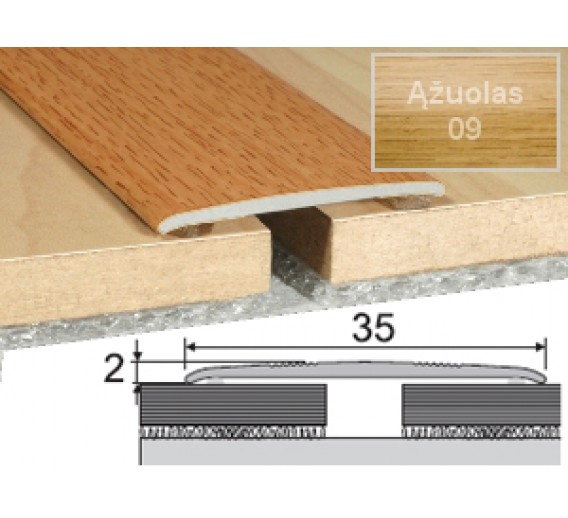 Vidaus apdailos prekės. Apdailos, sujungimo profiliai. Slenkstukai grindų sujungimui. Profilis Effector A08 sujungimo, klijuojamas ąžuolas 93 cm 