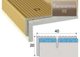 Vidaus apdailos prekės. Apdailos, sujungimo profiliai. Slenkstukai grindų sujungimui. Profilis Effector A33 laiptams 40x20 mm šampaninis 90 cm 