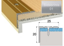 Vidaus apdailos prekės. Apdailos, sujungimo profiliai. Slenkstukai grindų sujungimui. Profilis Effector A36 laiptams sidabrinis 180 cm 