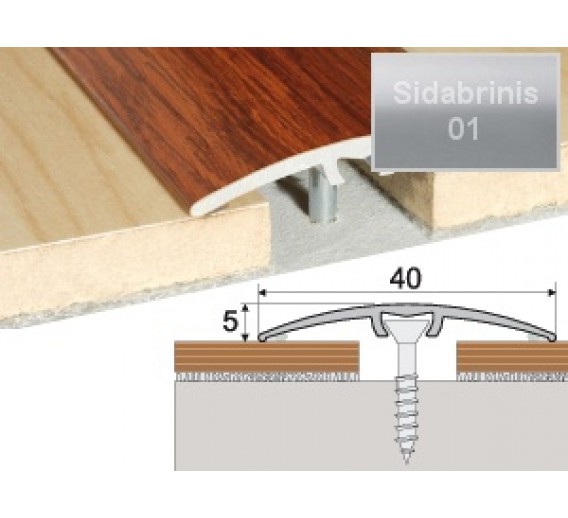 Vidaus apdailos prekės. Apdailos, sujungimo profiliai. Slenkstukai grindų sujungimui. Profilis Effector A64 sujungimo sidabrinis 180 cm 