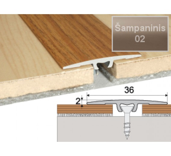 Vidaus apdailos prekės. Apdailos, sujungimo profiliai. Slenkstukai grindų sujungimui. Profilis Effector A68 sujungimo šampaninis 90 cm 
