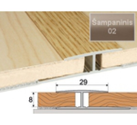 Vidaus apdailos prekės. Apdailos, sujungimo profiliai. Slenkstukai grindų sujungimui. Profilis grindų sujungimui Effector šampaninis 