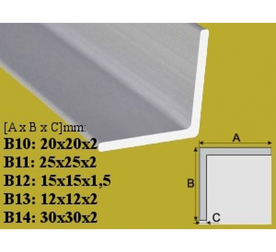 Vidaus apdailos prekės. Apdailos, sujungimo profiliai. Kampiniai aliuminio profiliai. Profilis kampinis aliuminis 12x12 mm 200 cm 