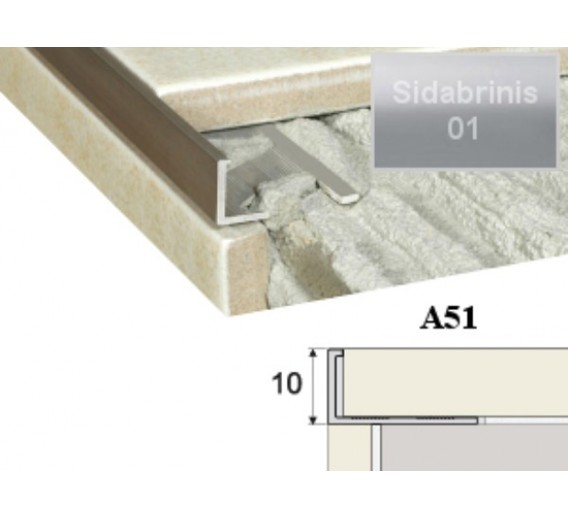 Profilis plytelių užbaigimui A51-10-3000 sidabro sp. 10 mm 